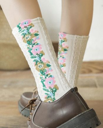 (5 Paar) Vintage bestickte Blumensocken
