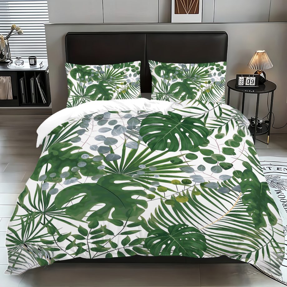 Tropical Plants Digital Print 3-Piece Bedding Set – Duvet Cover & Pillowcases