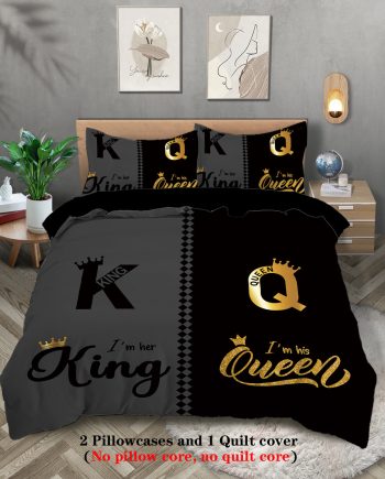 Crown & Letter Couple 3-Piece Bedding Set – Duvet Cover & Pillowcases