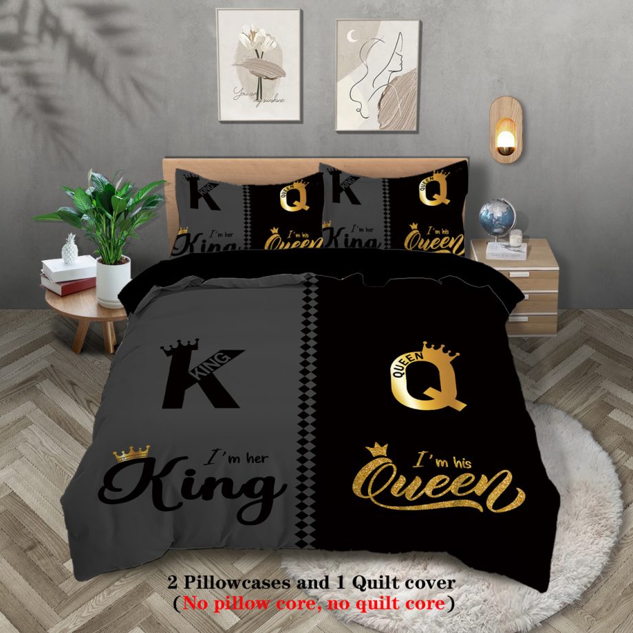 Crown & Letter Couple 3-Piece Bedding Set – Duvet Cover & Pillowcases