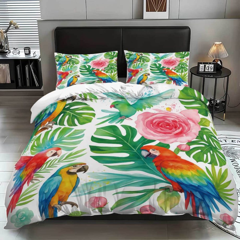 Tropical Plants Digital Print 3-Piece Bedding Set – Duvet Cover & Pillowcases