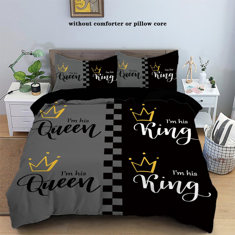 Crown & Letter Couple 3-Piece Bedding Set – Duvet Cover & Pillowcases