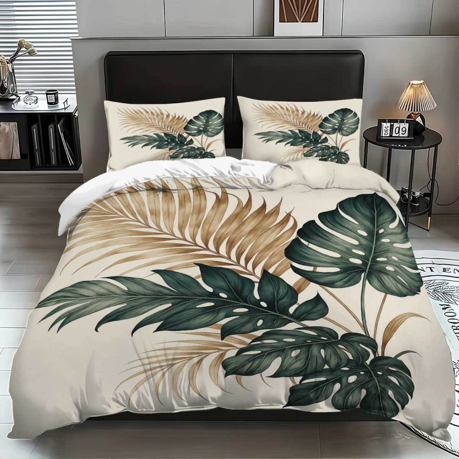 Tropical Plants Digital Print 3-Piece Bedding Set – Duvet Cover & Pillowcases