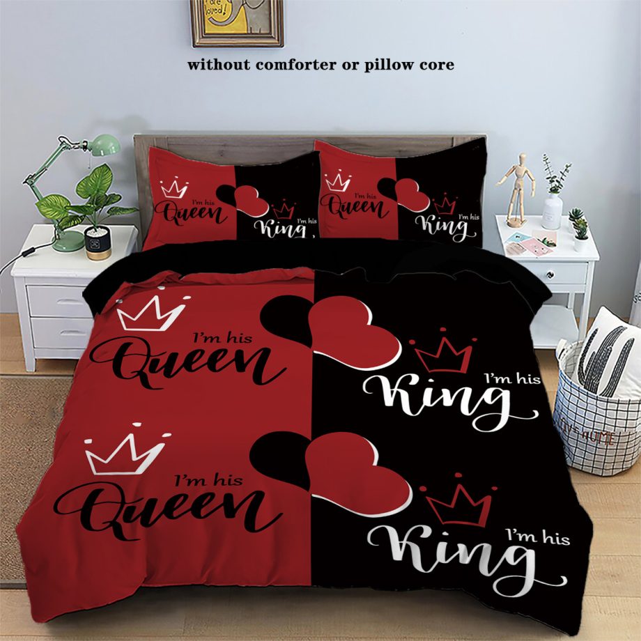 Crown & Letter Couple 3-Piece Bedding Set – Duvet Cover & Pillowcases