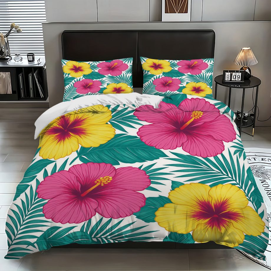 Tropical Plants Digital Print 3-Piece Bedding Set – Duvet Cover & Pillowcases