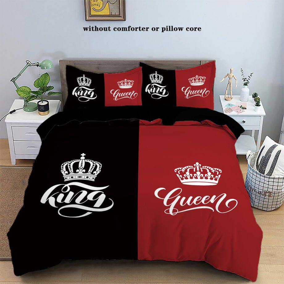 Crown & Letter Couple 3-Piece Bedding Set – Duvet Cover & Pillowcases