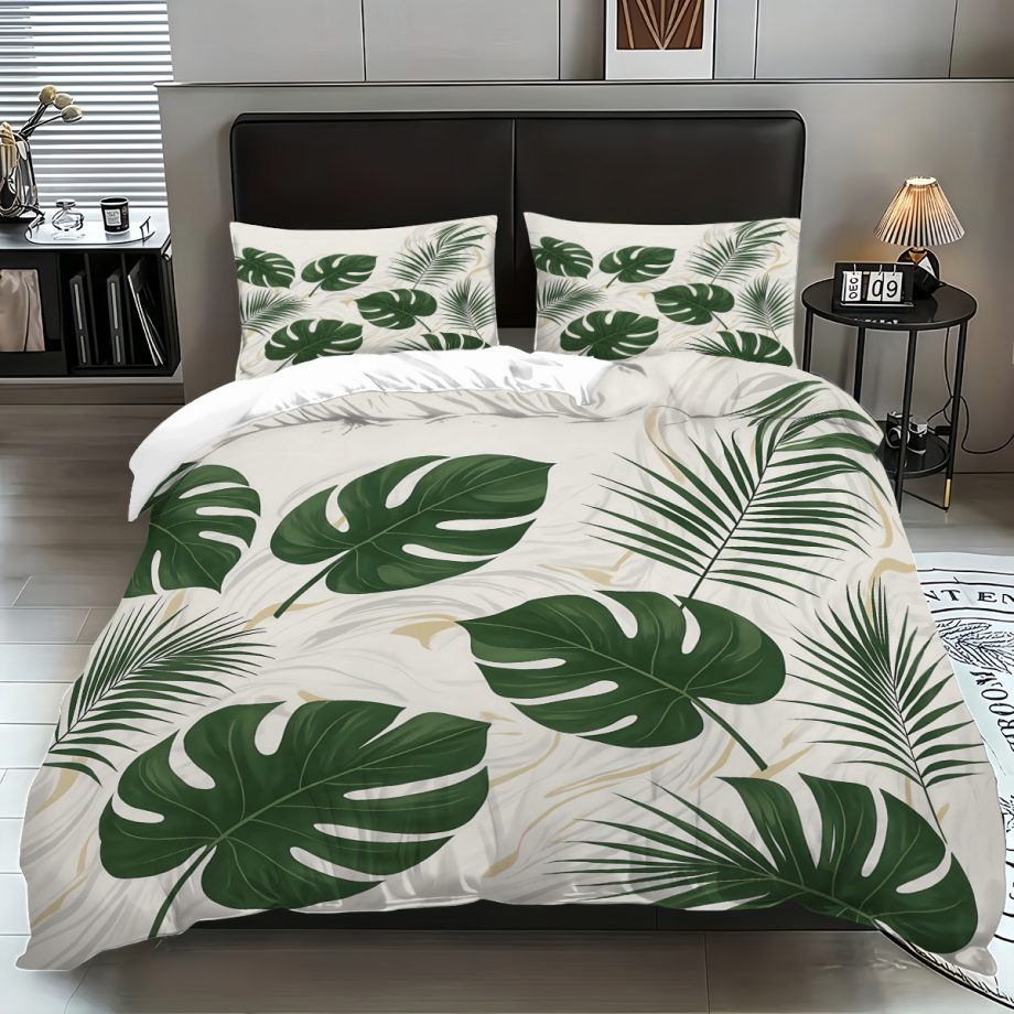 Tropical Plants Digital Print 3-Piece Bedding Set – Duvet Cover & Pillowcases