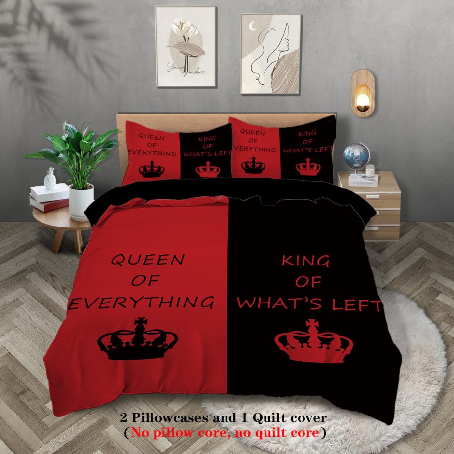 Crown & Letter Couple 3-Piece Bedding Set – Duvet Cover & Pillowcases