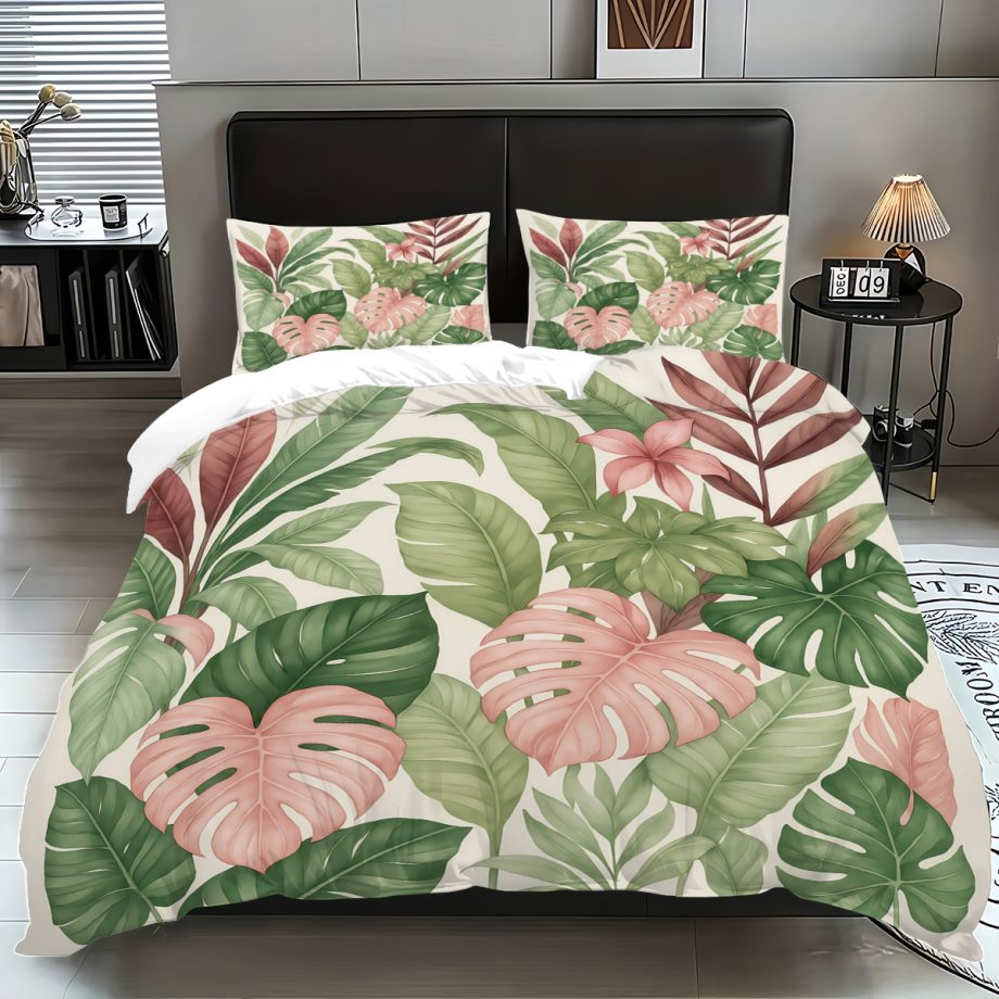 Tropical Plants Digital Print 3-Piece Bedding Set – Duvet Cover & Pillowcases