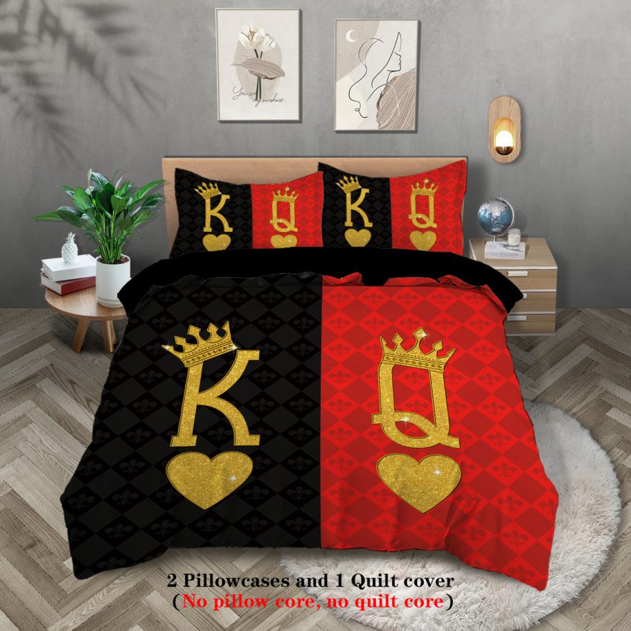 Crown & Letter Couple 3-Piece Bedding Set – Duvet Cover & Pillowcases