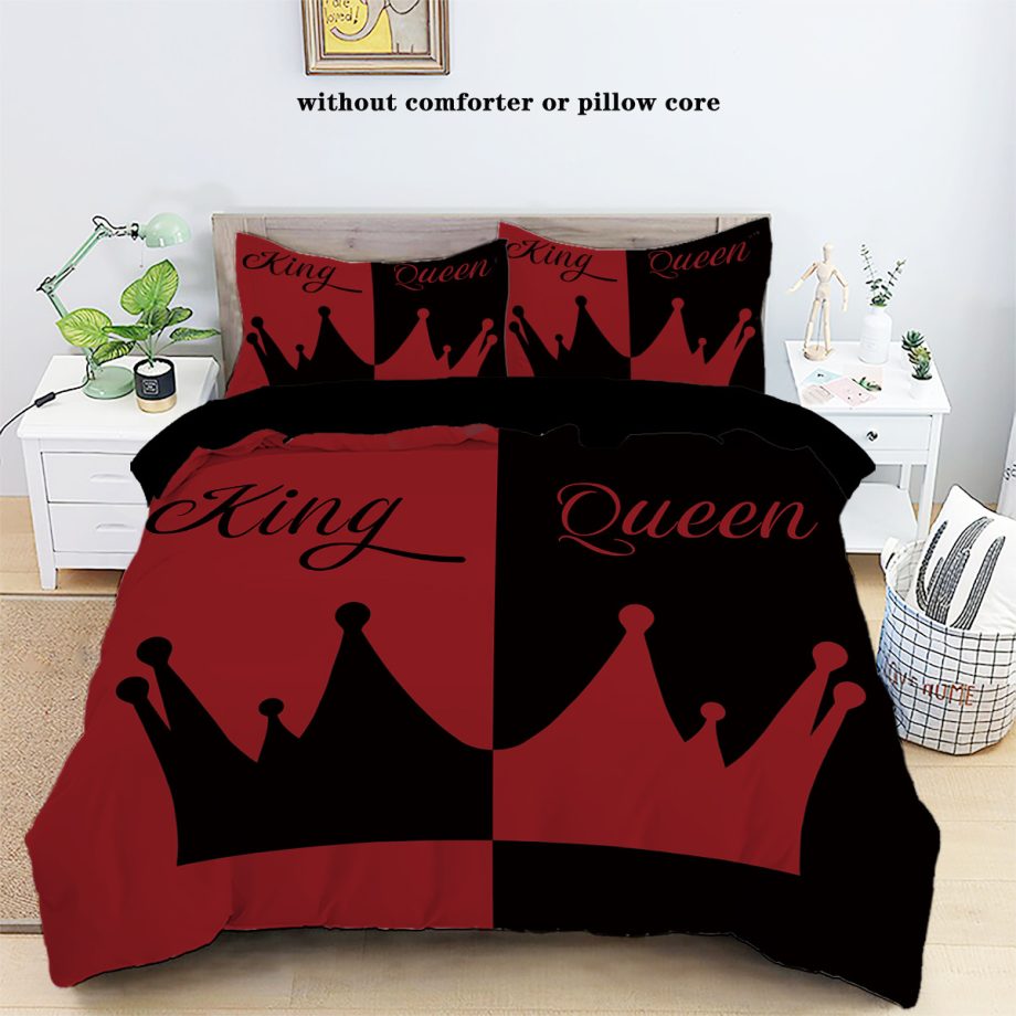 Crown & Letter Couple 3-Piece Bedding Set – Duvet Cover & Pillowcases