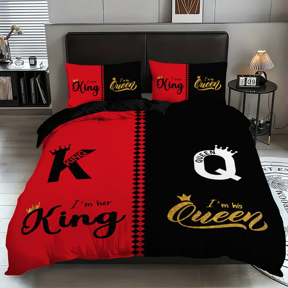 Crown & Letter Couple 3-Piece Bedding Set – Duvet Cover & Pillowcases