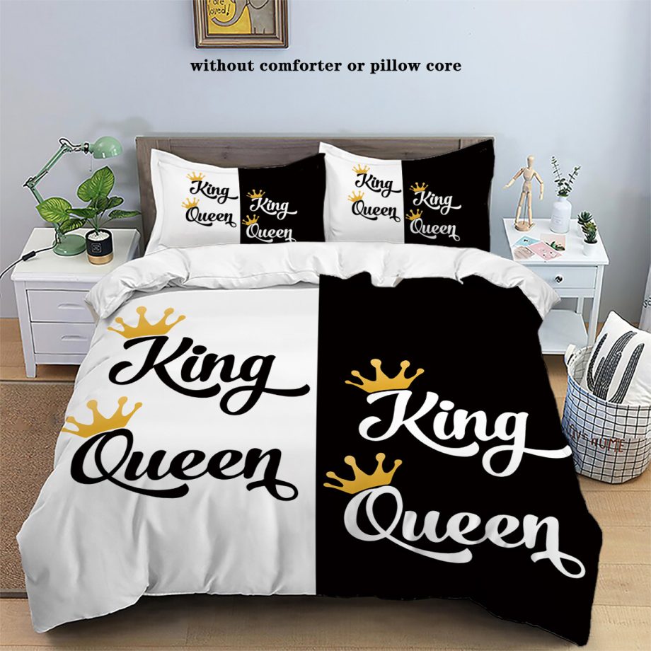 Crown & Letter Couple 3-Piece Bedding Set – Duvet Cover & Pillowcases