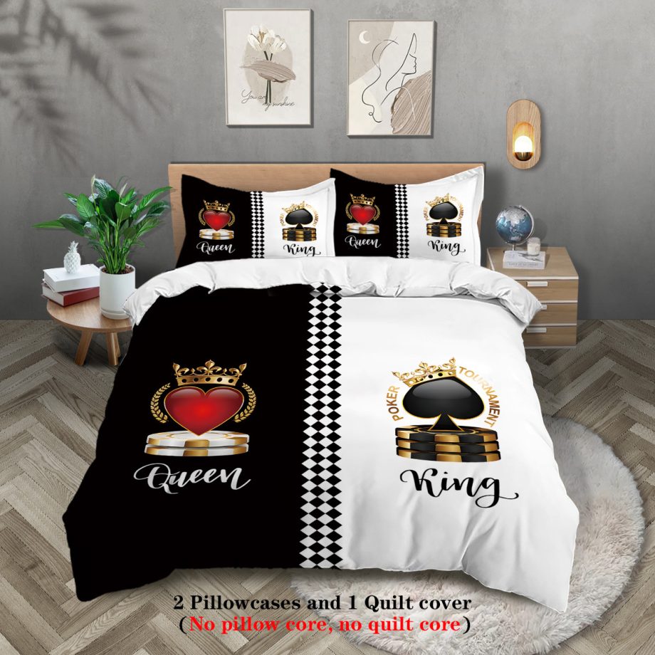 Crown & Letter Couple 3-Piece Bedding Set – Duvet Cover & Pillowcases