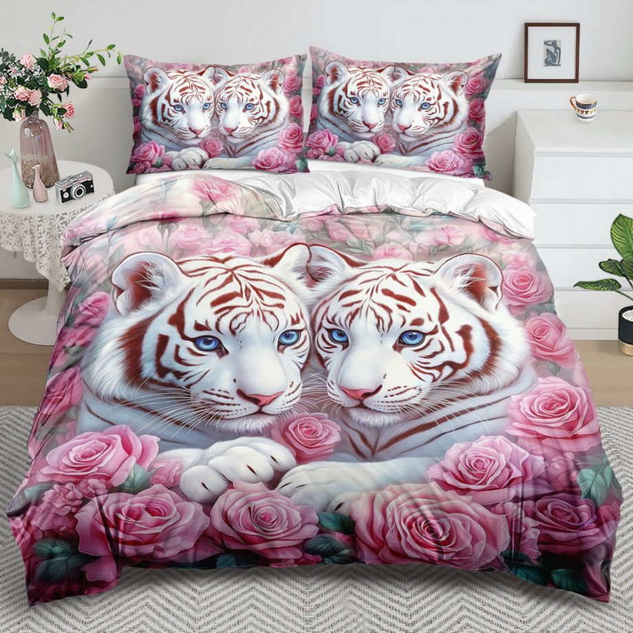 3pcs Kaijit White Tiger Theme Duvet Cover Set