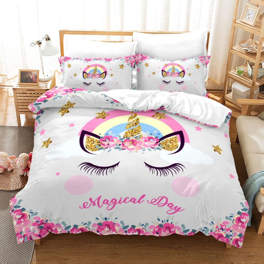 Dreamy Rainbow 3D Digital Print Bedding Set, 3-Piece Quilt Cover with Pillowcases