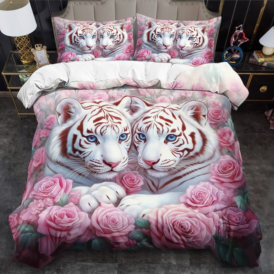 3pcs Kaijit White Tiger Theme Duvet Cover Set