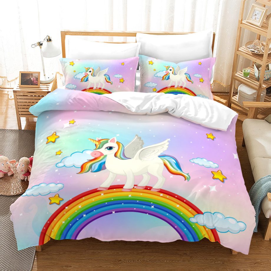 Dreamy Rainbow 3D Digital Print Bedding Set, 3-Piece Quilt Cover with Pillowcases