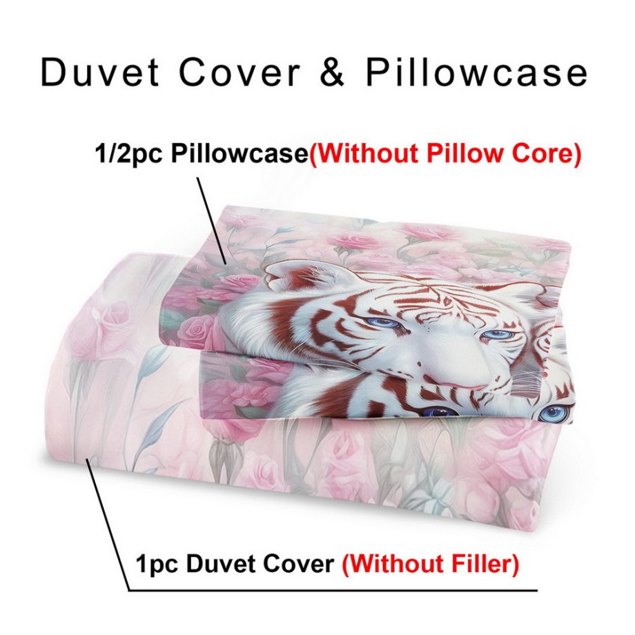 3pcs Kaijit White Tiger Theme Duvet Cover Set