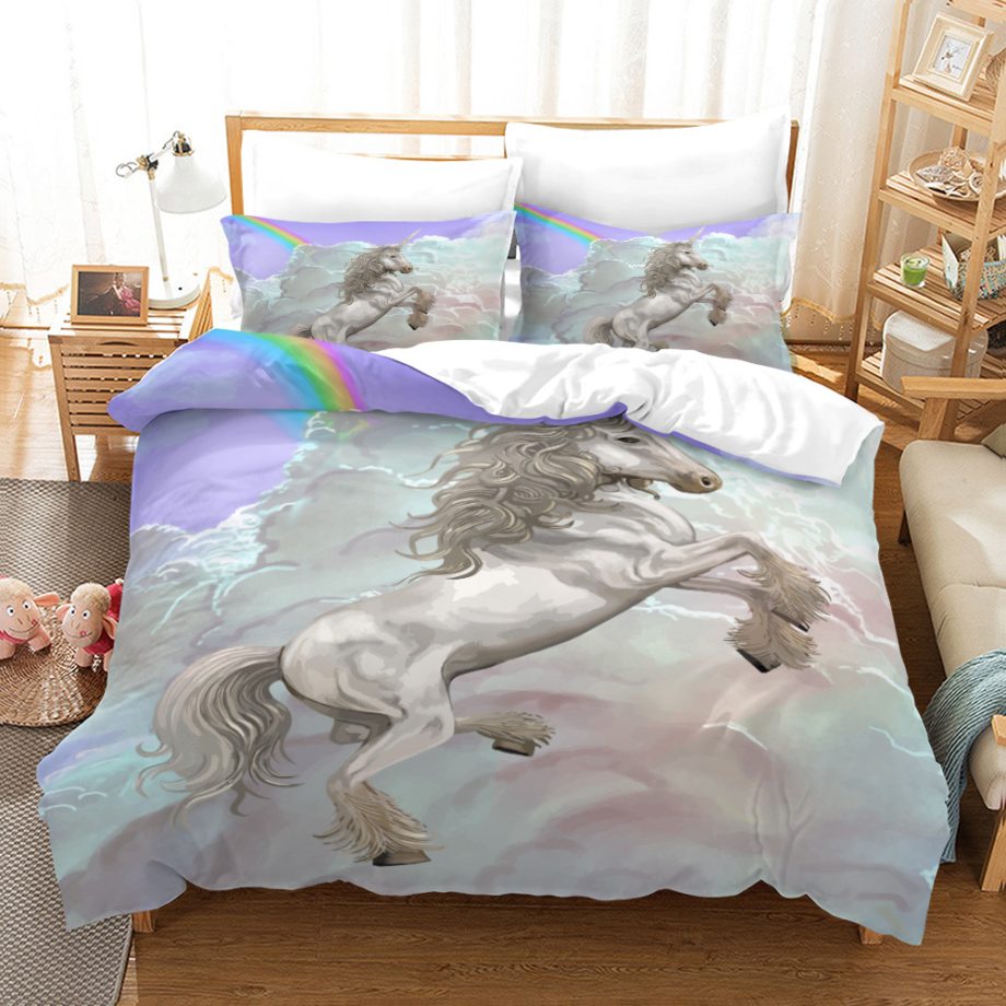 Dreamy Rainbow 3D Digital Print Bedding Set, 3-Piece Quilt Cover with Pillowcases