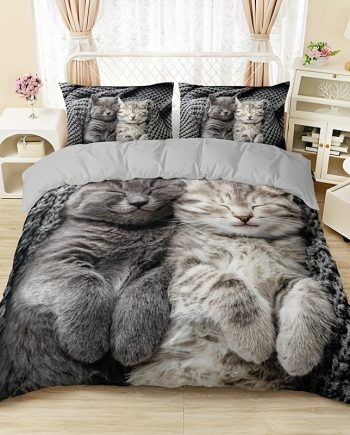 3pcs Fashion Classic Cute Animal Cat Home Digital Print Quilt Cover Set