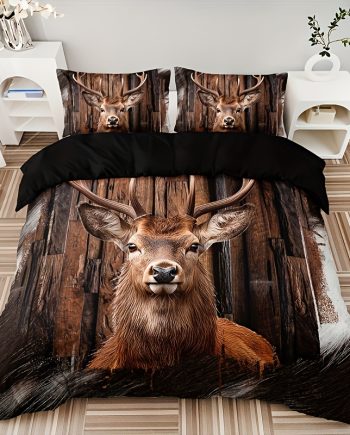 3pcs Forest Animal Deer Print Duvet Cover Set