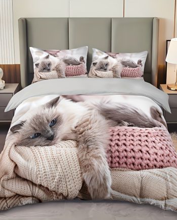 3pcs Cat Print Bedding Set