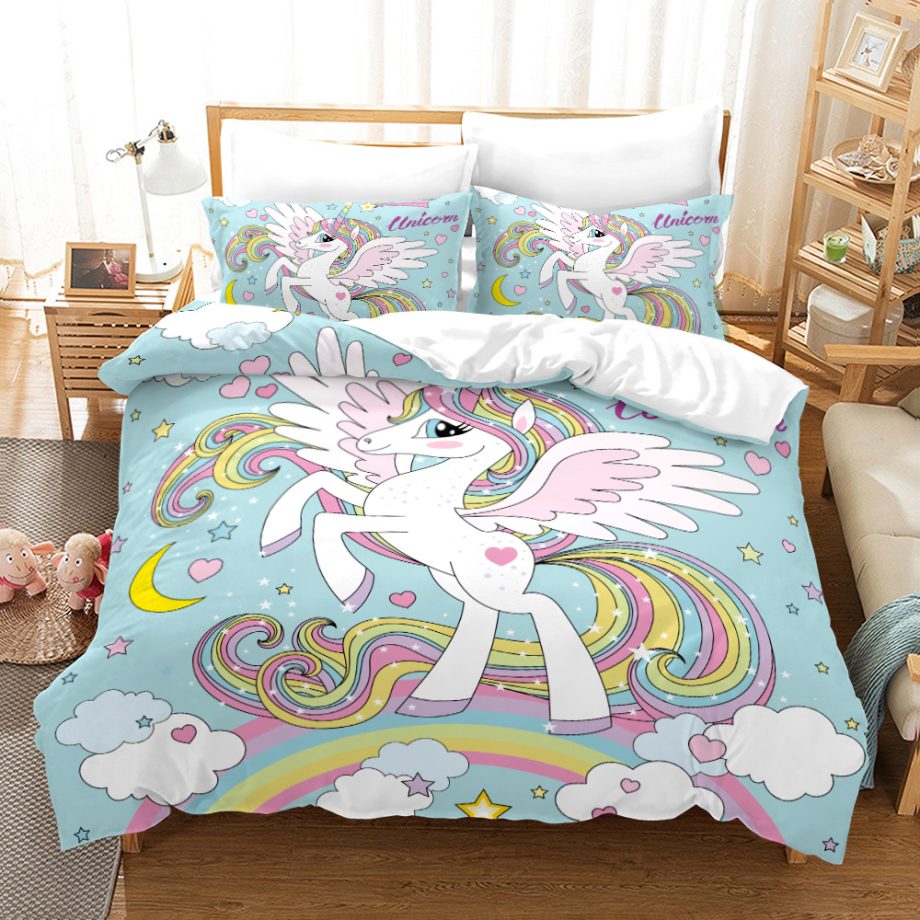 Dreamy Rainbow 3D Digital Print Bedding Set, 3-Piece Quilt Cover with Pillowcases