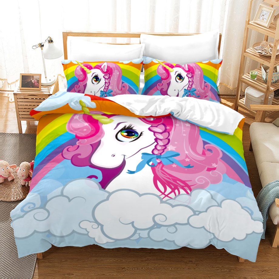 Dreamy Rainbow 3D Digital Print Bedding Set, 3-Piece Quilt Cover with Pillowcases