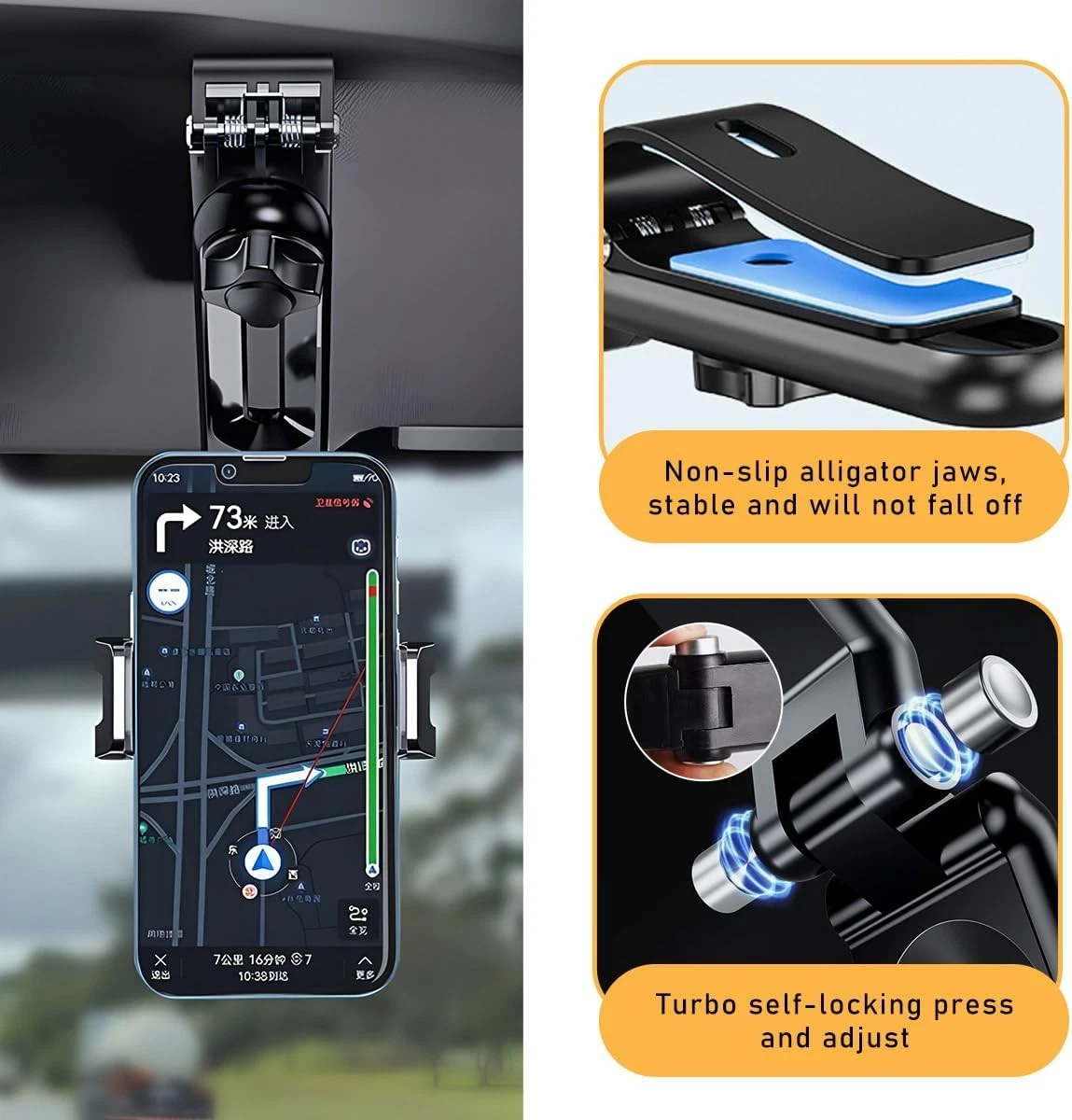 Rotatable and Retractable Phone Holder - 1080 Multifunction Sun Visor Univer