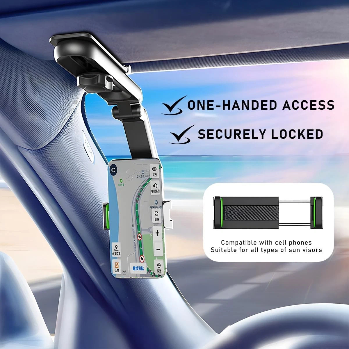 Rotatable and Retractable Phone Holder - 1080 Multifunction Sun Visor Univer