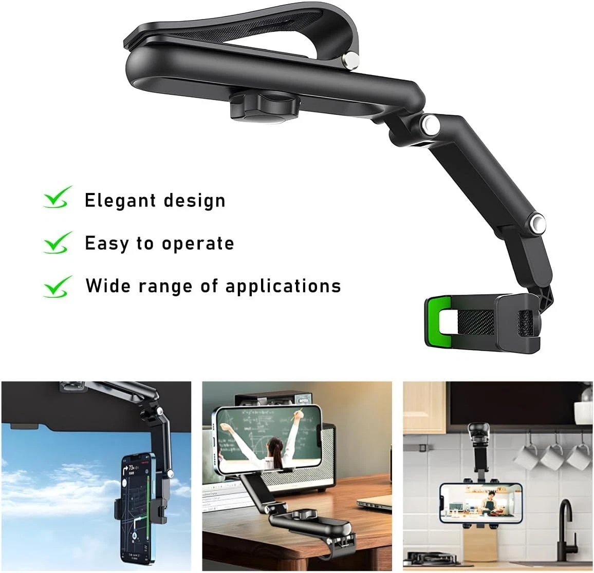 Rotatable and Retractable Phone Holder - 1080 Multifunction Sun Visor Univer